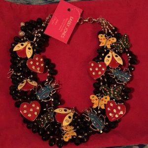 SJ - Black love bug lady bug Bib Necklace set